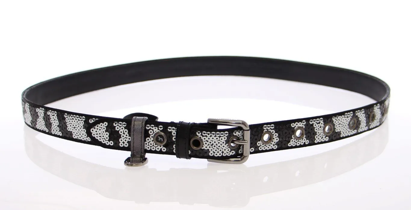Black Silk Sequined Logo Belt