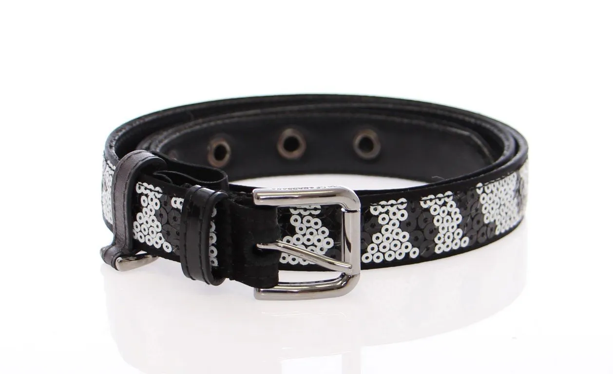 Black Silk Sequined Logo Belt
