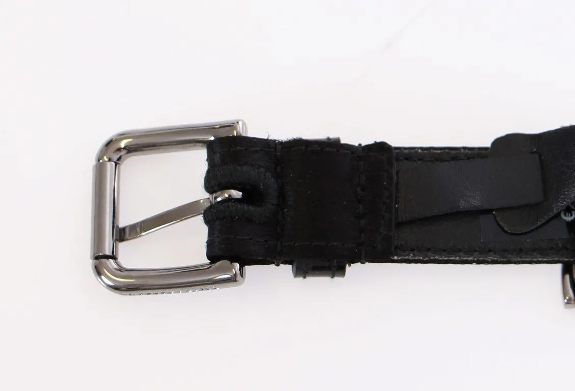 Black Silk Sequined Logo Belt