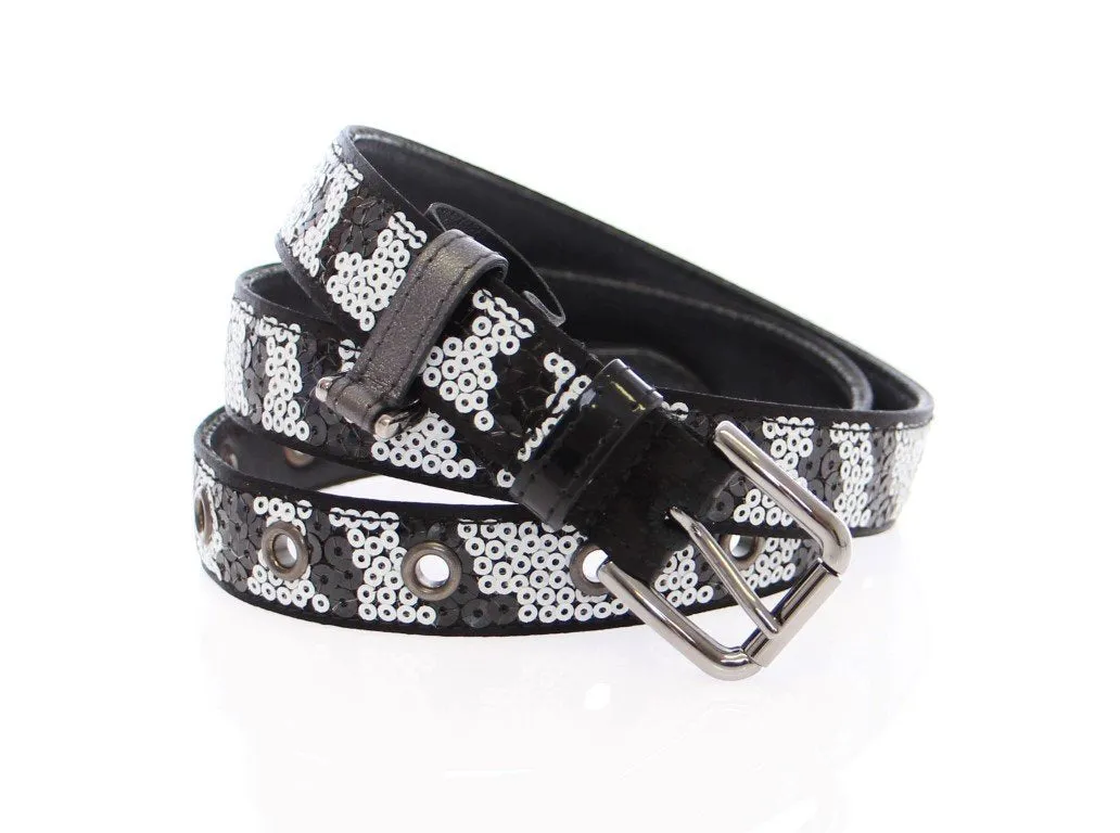 Black Silk Sequined Logo Belt