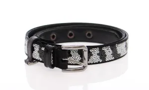 Black Silk Sequined Logo Belt