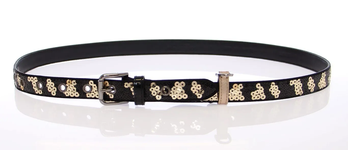 Black Silk Sequined Logo Belt