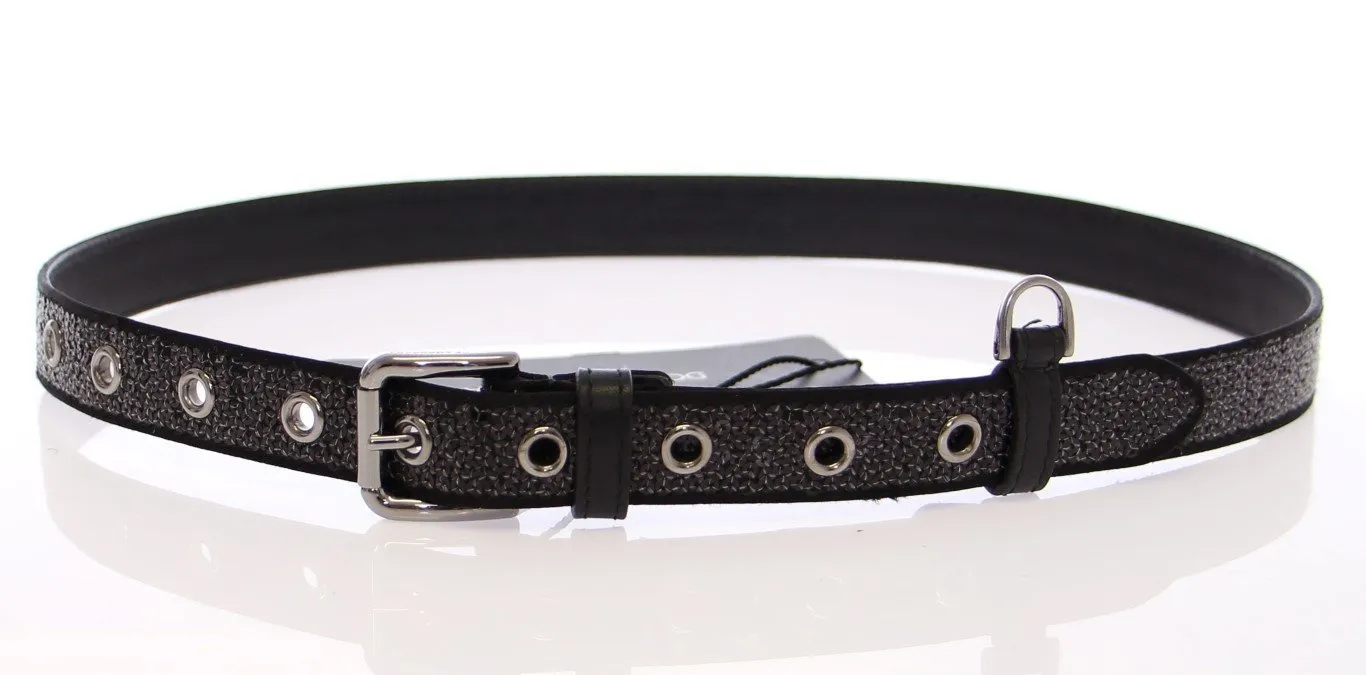 Black Silk Sequined Silver Logo Belt