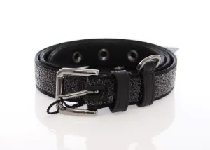 Black Silk Sequined Silver Logo Belt