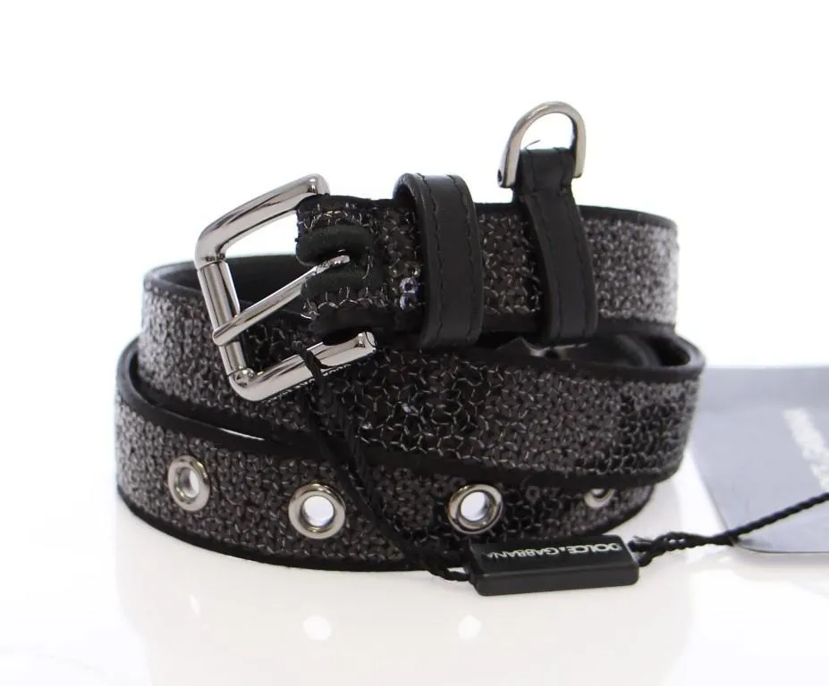 Black Silk Sequined Silver Logo Belt