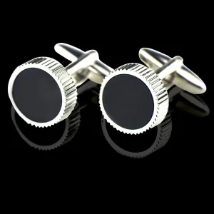 Black Silver Mens Stainless Steel Round Cufflinks for Shirt with Box - Hand Crafted Perfect Gift