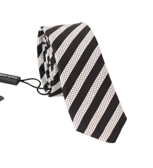 Black White Silk Striped Dotted Slim Tie