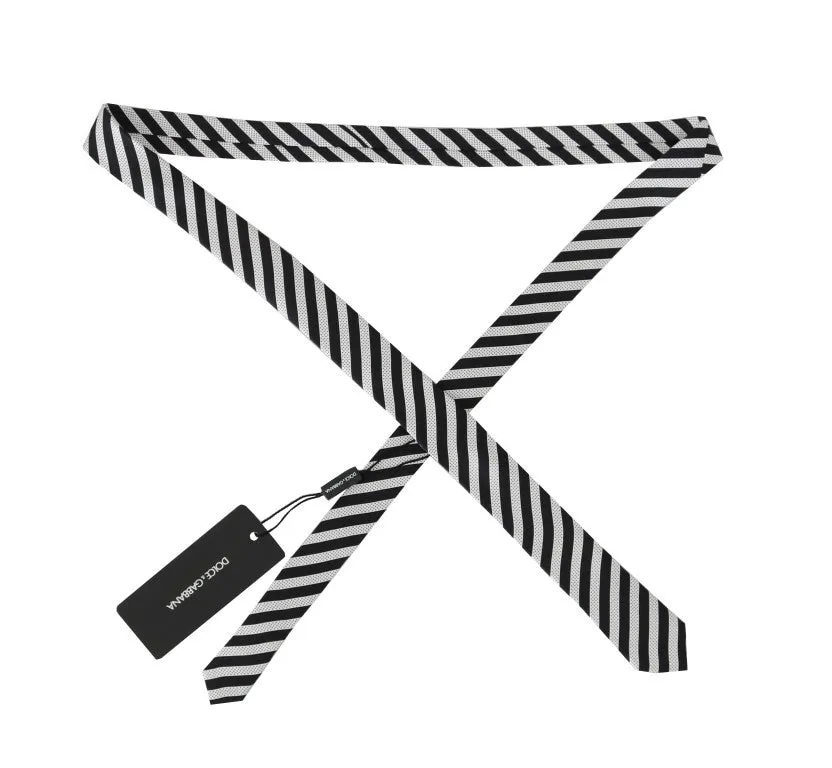 Black White Silk Striped Dotted Slim Tie