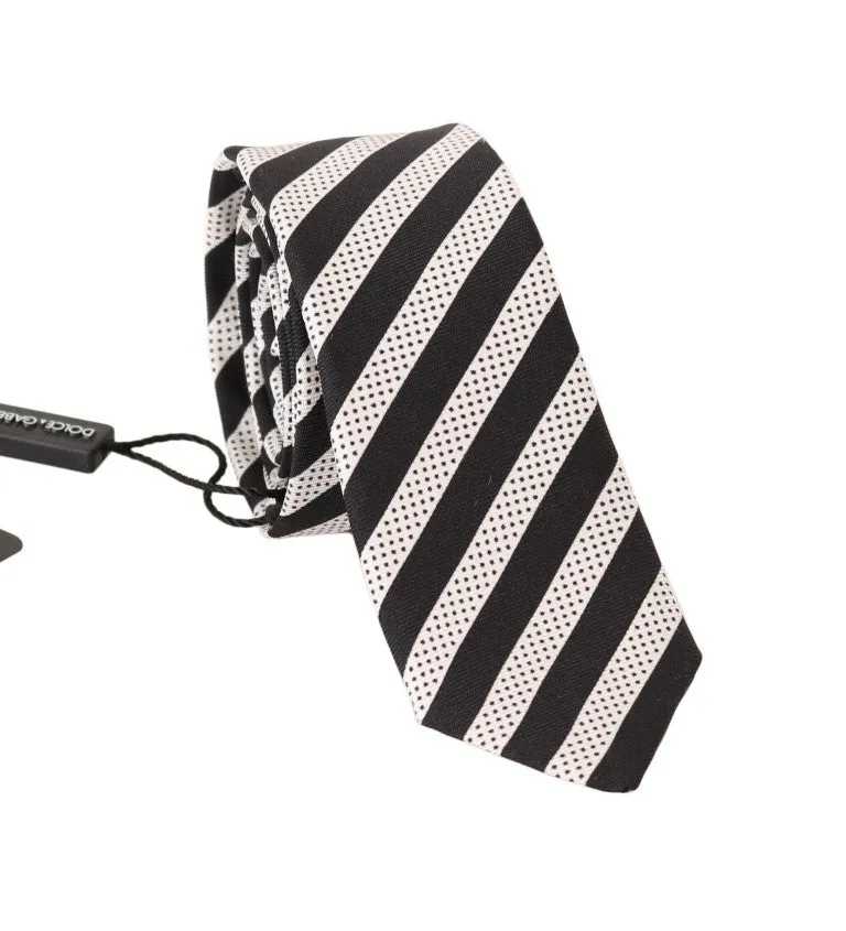 Black White Silk Striped Dotted Slim Tie