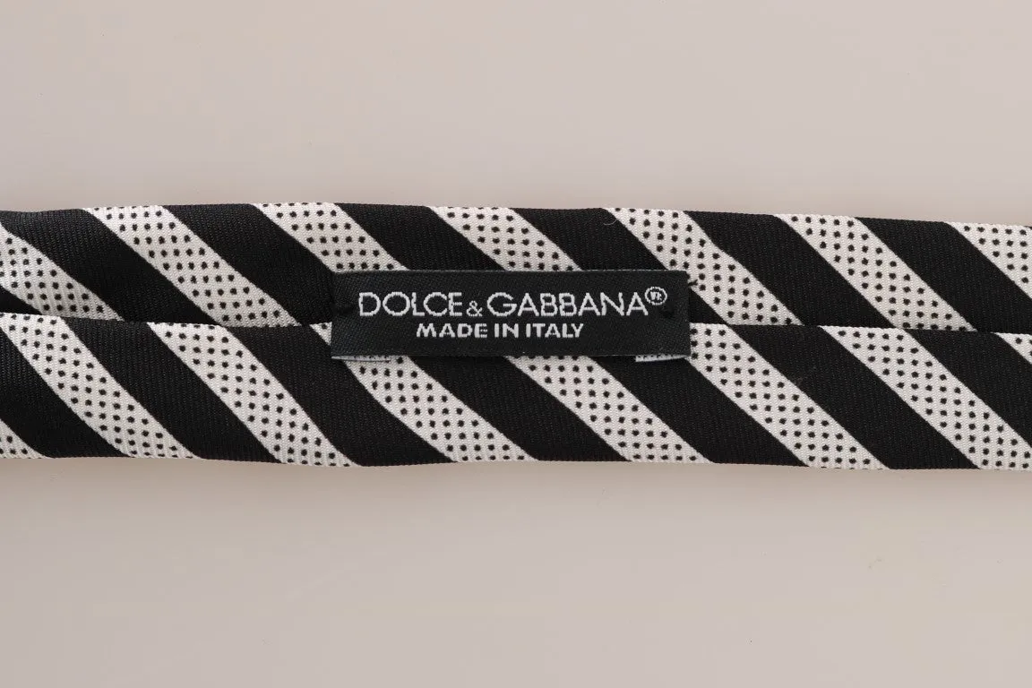 Black White Silk Striped Dotted Slim Tie