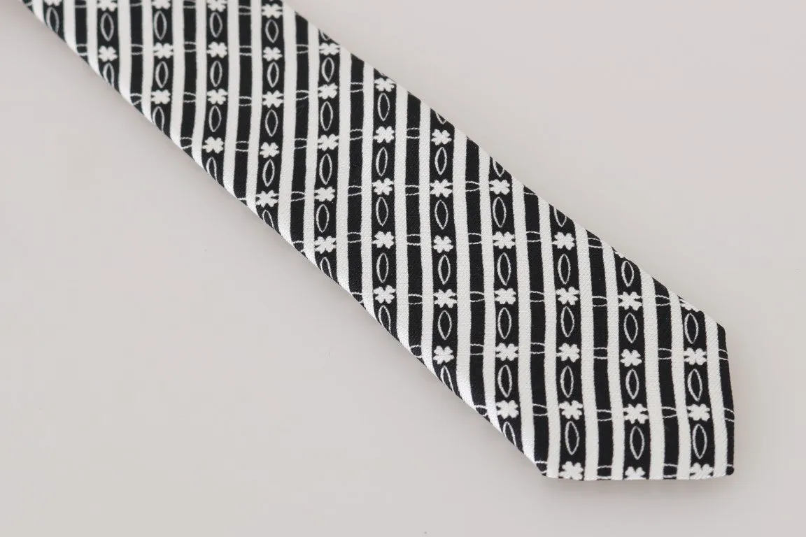Black White Striped Silk Slim Tie