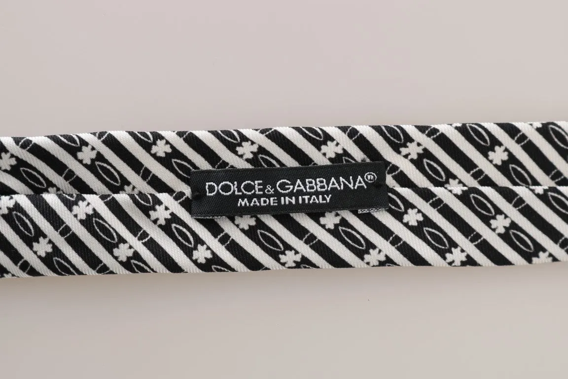 Black White Striped Silk Slim Tie