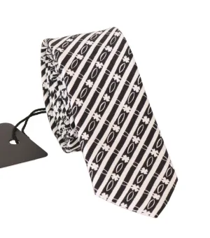 Black White Striped Silk Slim Tie