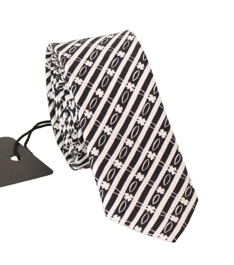 Black White Striped Silk Slim Tie
