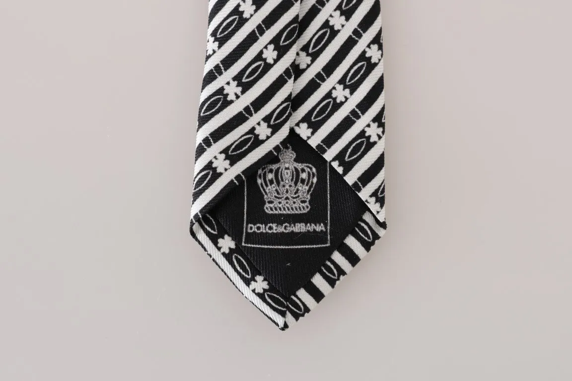 Black White Striped Silk Slim Tie