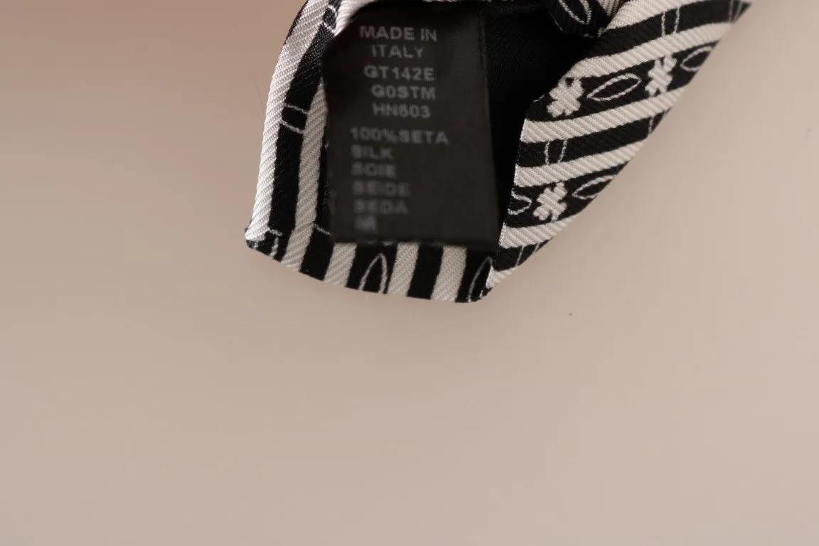 Black White Striped Silk Slim Tie