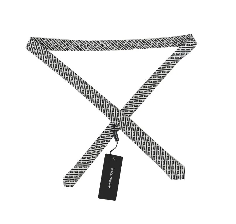 Black White Striped Silk Slim Tie