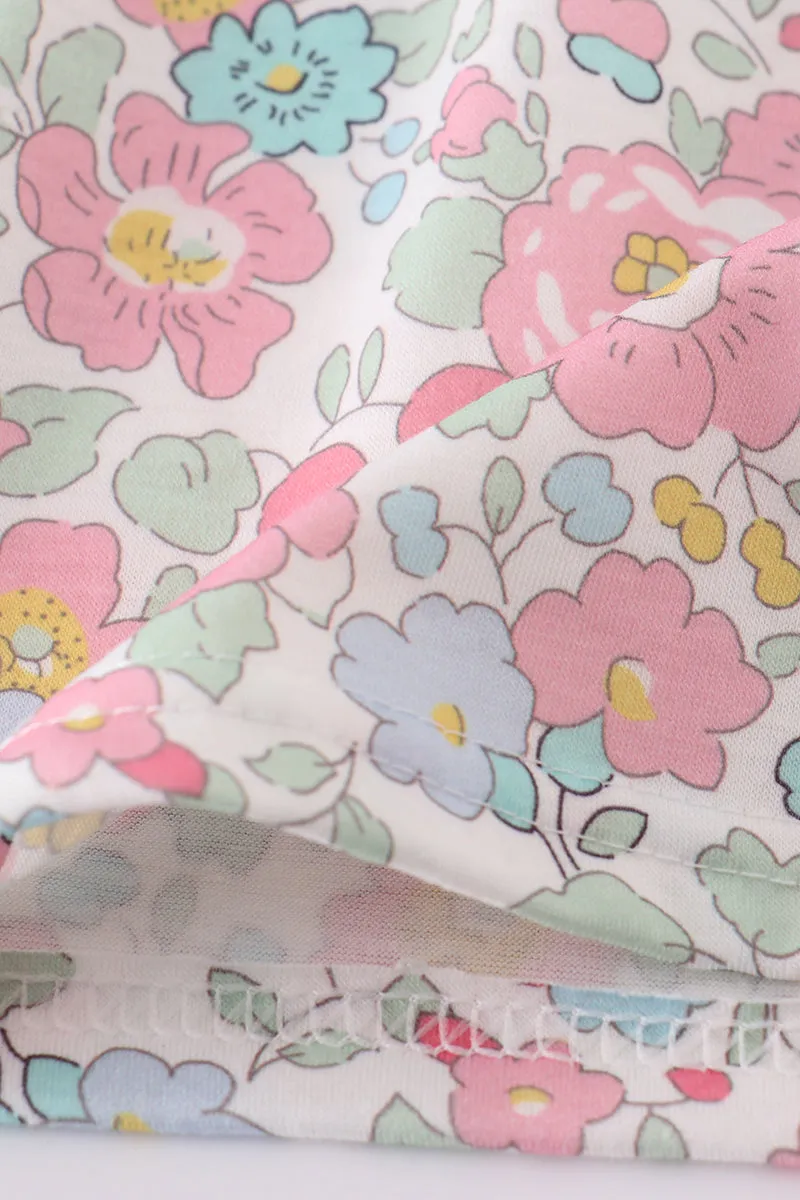 Blue Floral Print Bow Front Dress