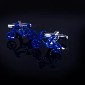 Blue Mens Stainless Steel Bikes Cufflinks for Shirt with Box - Hand Crafted Perfect Gift