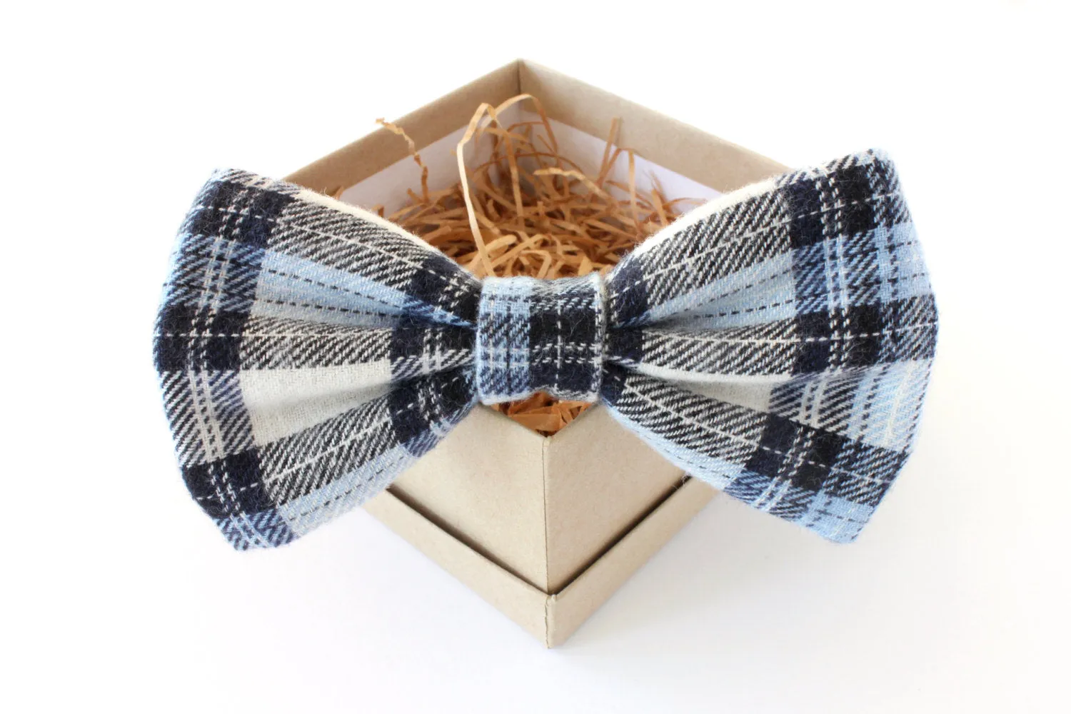 Blue Plaid Bow Tie & Pocket Square Gift Set