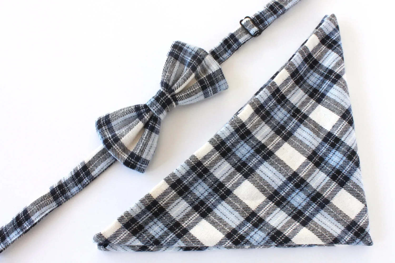 Blue Plaid Bow Tie & Pocket Square Gift Set