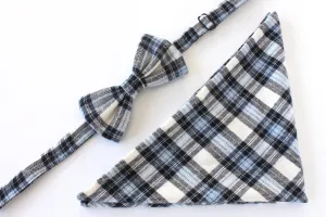 Blue Plaid Bow Tie & Pocket Square Gift Set