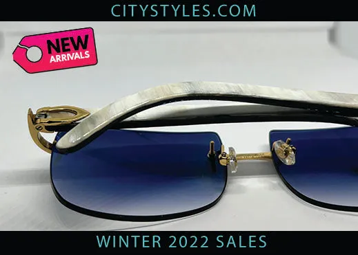 Blue Safe Square Grey Cartier Lenses w/ White Horn Temples