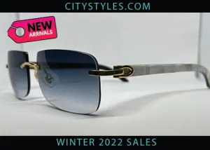 Blue Safe Square Grey Cartier Lenses w/ White Horn Temples