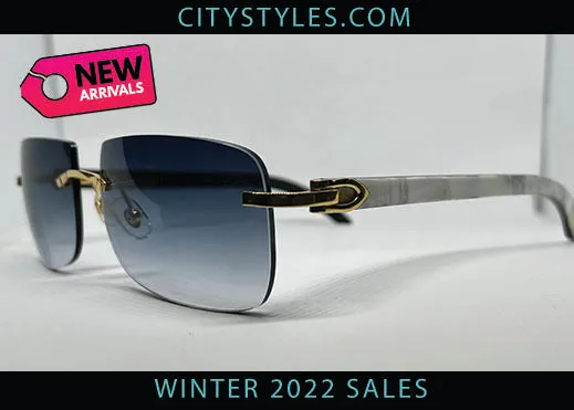 Blue Safe Square Grey Cartier Lenses w/ White Horn Temples