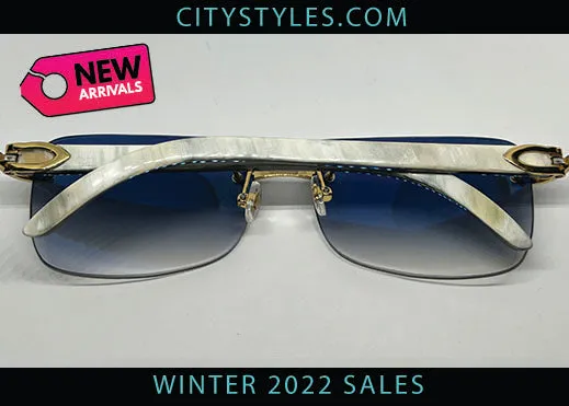 Blue Safe Square Grey Cartier Lenses w/ White Horn Temples