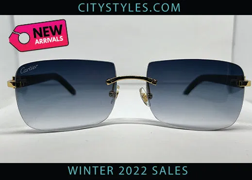 Blue Safe Square Grey Cartier Lenses w/ White Horn Temples