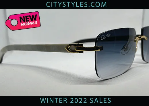 Blue Safe Square Grey Cartier Lenses w/ White Horn Temples