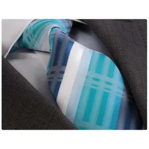 Blue White Mens Designer Silk Necktie with Gift Box - Premium Quality made in Europe