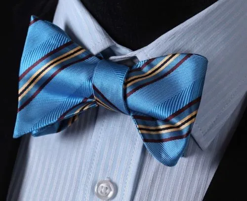 Blue Yellow Mens Silk Self tie Bow Tie with Pocket Squares Set