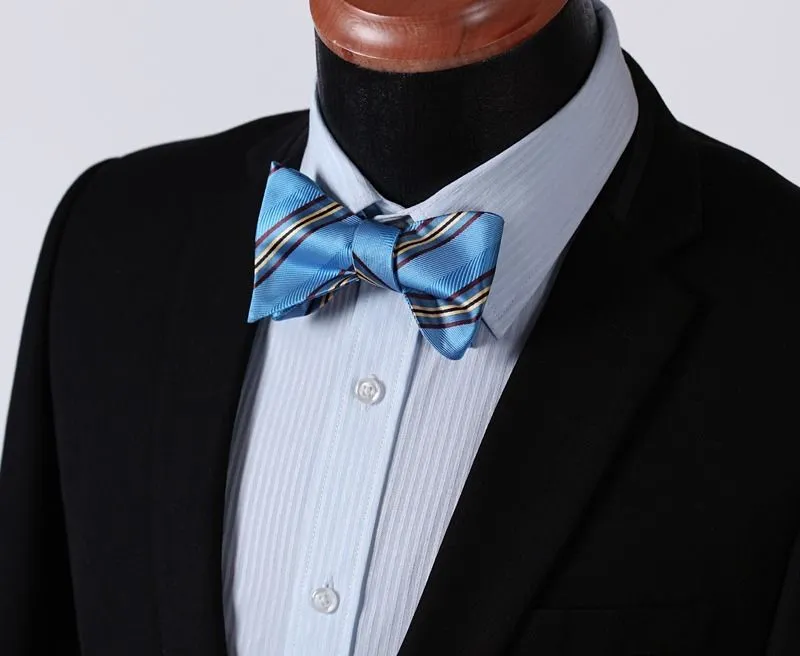 Blue Yellow Mens Silk Self tie Bow Tie with Pocket Squares Set