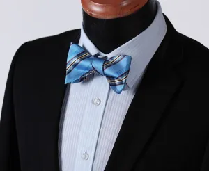 Blue Yellow Mens Silk Self tie Bow Tie with Pocket Squares Set