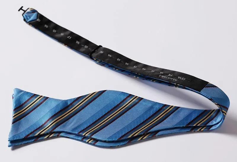 Blue Yellow Mens Silk Self tie Bow Tie with Pocket Squares Set