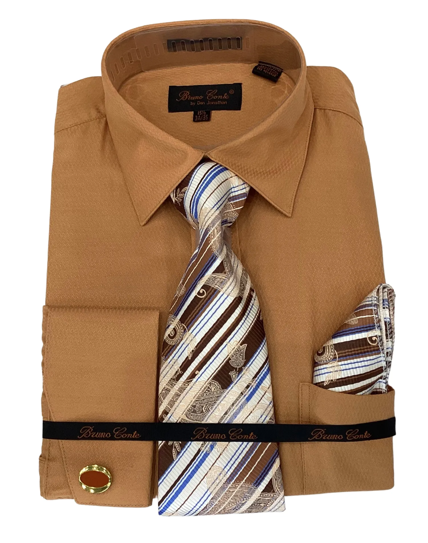 Bruno Conte Regular Fit Dress Shirt Combo - Cognac Brown