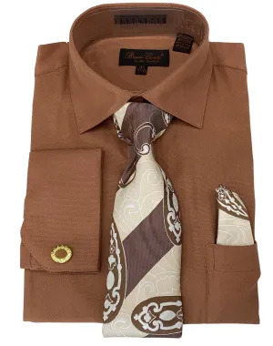 Bruno Conte Textured Regular Fit Combo Shirt - Rust Brown