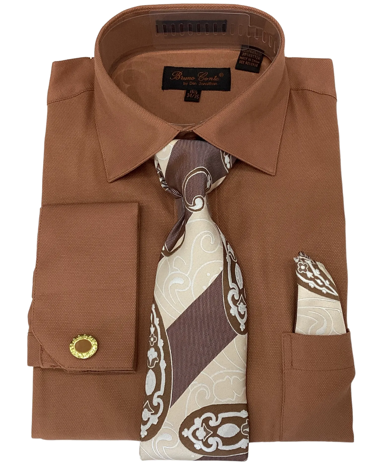 Bruno Conte Textured Regular Fit Combo Shirt - Rust Brown