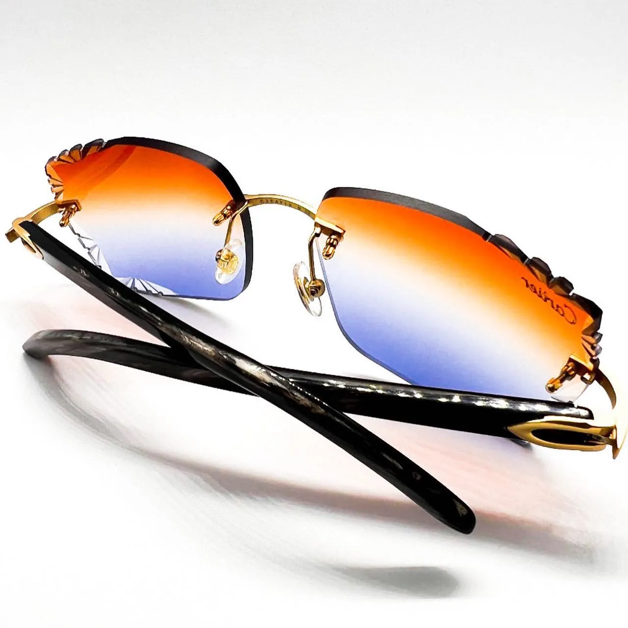 C Decor - Brushed Gold Blab Buffs w/ Diamond Cut Red, Orange & Blue Lenses