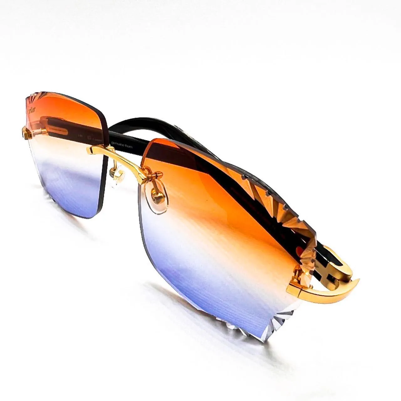 C Decor - Brushed Gold Blab Buffs w/ Diamond Cut Red, Orange & Blue Lenses