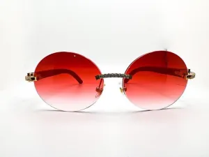 C Decor - Gold Red Woods w/ Red Oval Lenses - Diamonds Prong Set