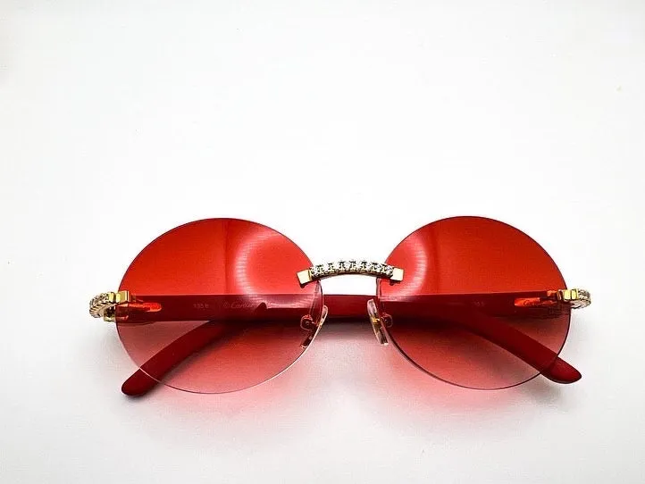C Decor - Gold Red Woods w/ Red Oval Lenses - Diamonds Prong Set