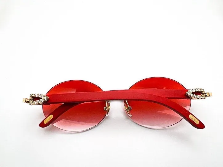 C Decor - Gold Red Woods w/ Red Oval Lenses - Diamonds Prong Set