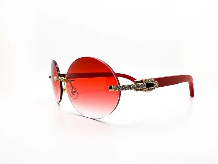 C Decor - Gold Red Woods w/ Red Oval Lenses - Diamonds Prong Set