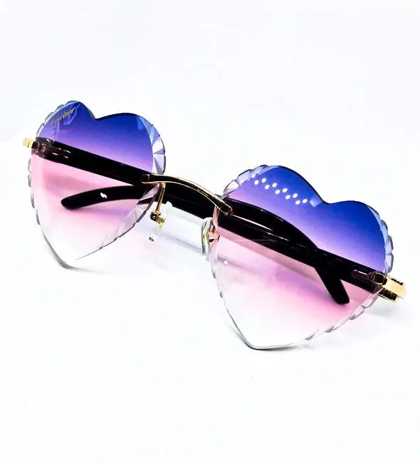 C Decor - Gold White Buffs w/ Purple & Pink Diamond Cut Heart Lenses