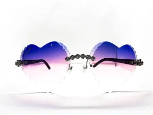 C Decor - Silver White Buffs w/ Purple, Pink & Clear Diamond Cut Heart Lenses