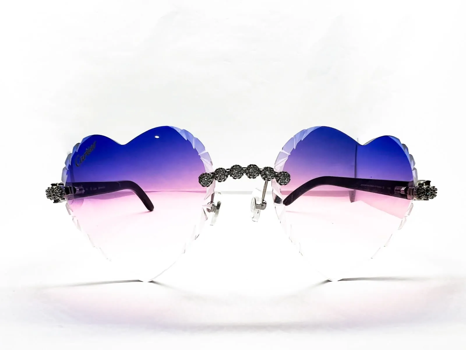 C Decor - Silver White Buffs w/ Purple, Pink & Clear Diamond Cut Heart Lenses