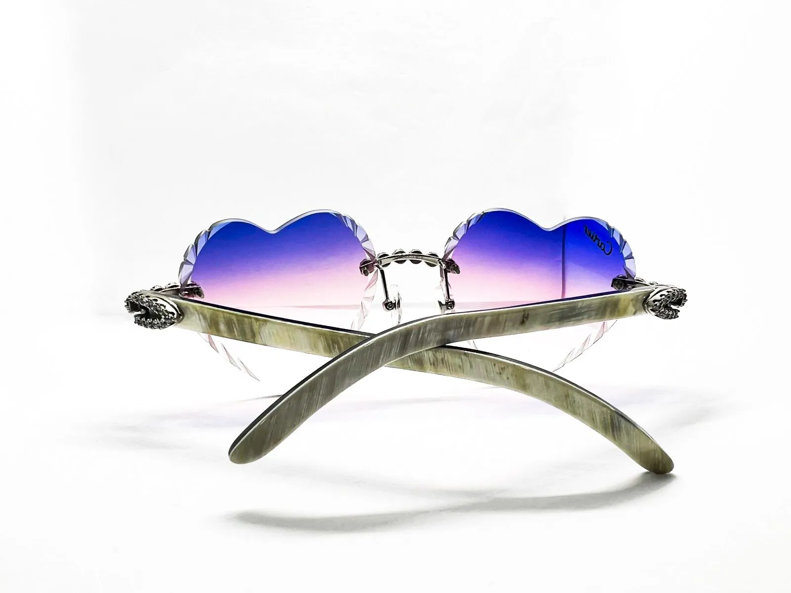 C Decor - Silver White Buffs w/ Purple, Pink & Clear Diamond Cut Heart Lenses